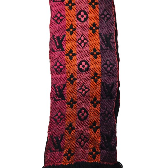 Louis Vuitton LV Black Pink Orange Multi-color Shine Monogram Logomania Scarf - Picture 3 of 8